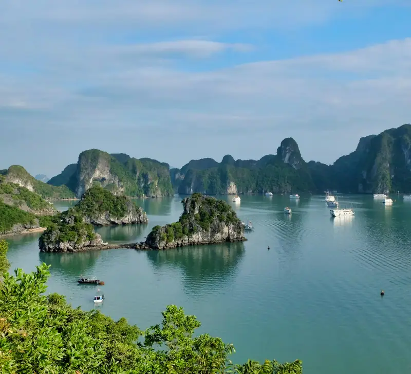 Calm bay surrounded by limestone mountains